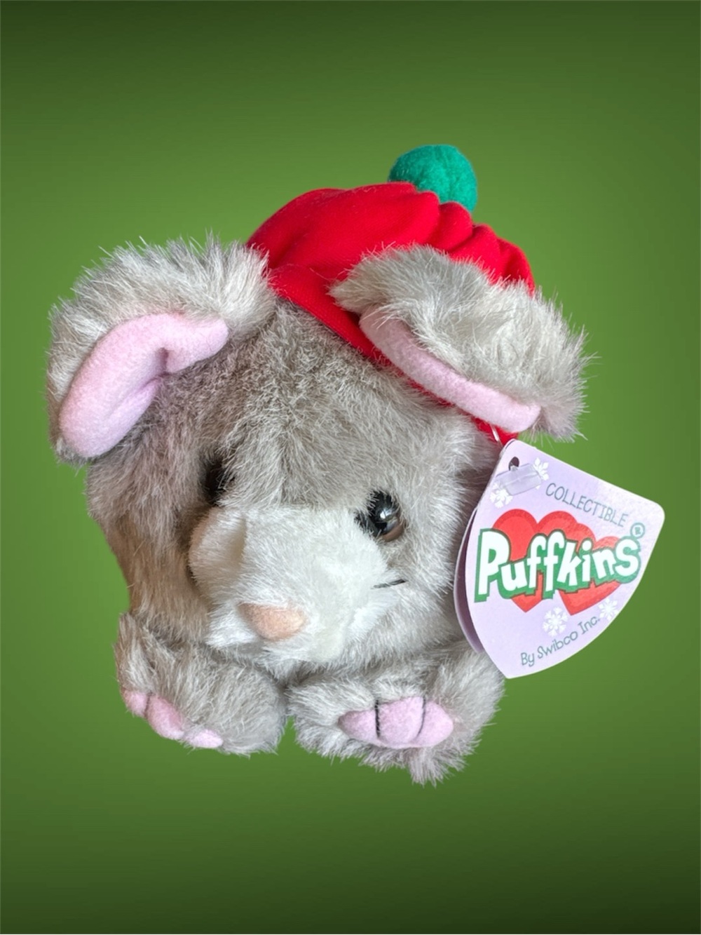 Limited Edition Puffkins Christmas Mouse Plush with Hat Palm Pet Vintage Soft